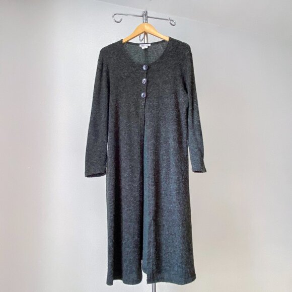 🍂 Y2K Vintage Dark Gray Long Minimalist  Duster Cardigan - Picture 1 of 7